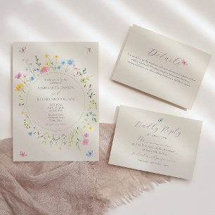 Invitation Tout En Un Mariage Fleur sauvage Coloré Tout en un
