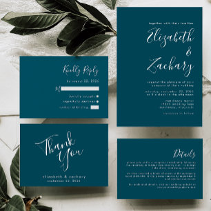 Cartons Réponse Mariage Moderne Écriture Turquoise