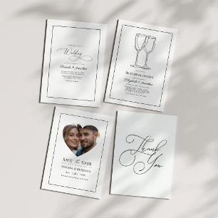 Klassischer minimalistischer Schwarz-Weiß-Hochzeit Einladung