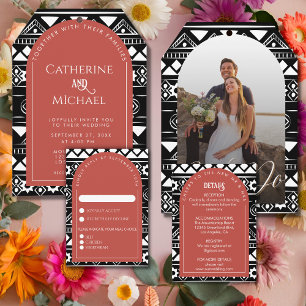 Moderne Boho Pattern Foto Arch Coral Wedding Einladung