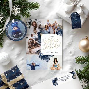 Eleganter Navy Wasserfarben Tinte & Jewels Foto Wr Ornament