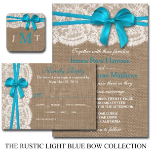 Die rustikale Blue Bow Wedding Collection Einladung