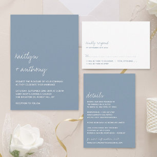 Moderne Script Dusty Blue Minimalistic Wedding Einladung