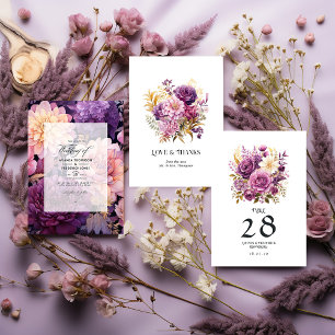 Mauve und Gold Floral Wedding Dankeskarte