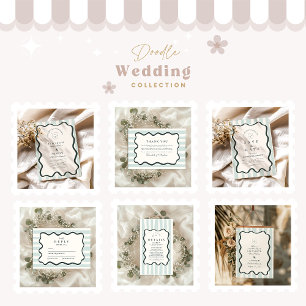Retro Doodle Wavy Frame Wedding Einladung