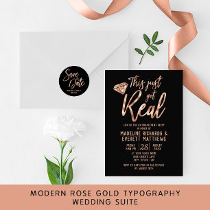 Chic Rose Gold Moderne Typografie Hochzeitsempfang Einladung