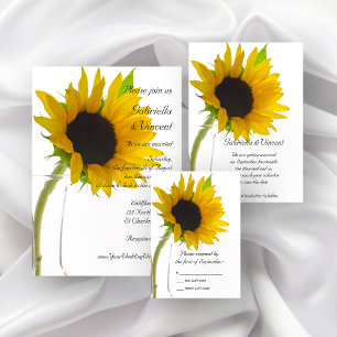 Invitation Tournesol jaune sur Mariage blanc
