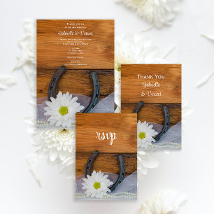 Weiße Daisy Horseshoe Country Wedding RSVP Card