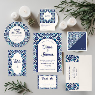 Custom Blue Mediterrane Tile Hochzeit Vielen Dank Dankeskarte