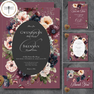Invitation Moody foncé Bourgogne Oval Mariage de cadre floral