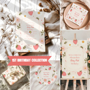 Serviette En Papier Berry First   Cute Fille aux fraises 1er anniversa