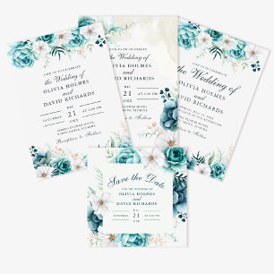 Aquamarine und cremefarbene Wildblumen Hochzeit Runder Aufkleber