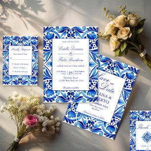 Vintag Talavera Azulejo Blauen Fliesen Hochzeit Einladung