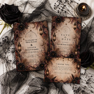 Elegante Boho-Goth-Hochzeit RSVP Karte