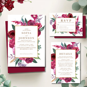 Romantische Burgunder Florale Hochzeitspaar-Namen Runder Aufkleber