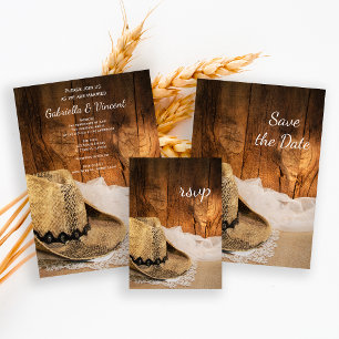 Cowboy Hat und Barn Wood Western Wedding RSVP Card