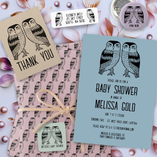 Twin Owls Niedlich Simple Chic BABY SHOWER CUSTOM Einladungspostkarte