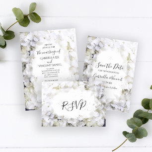 White Hydrangea Blume Wassercolor Wedding RSVP