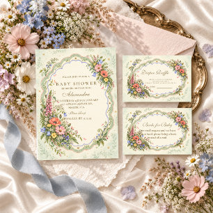 Invitation Baby-Shower Fleur Sauvage Vintage