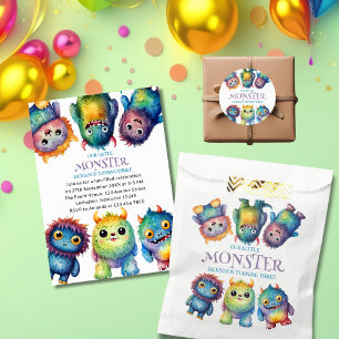 Niedlicher Cudful Kleine Monster Kindergeburtstag Einladung