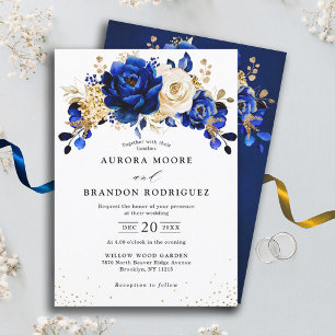 Royal Blue Gold Metallic Floral Wedding Tapestes Wandteppich