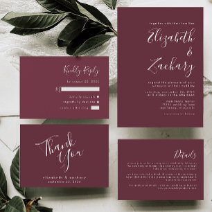 Moderne Script Burgundy Wedding Einladung
