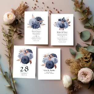Dusty Blue und Rose Gold Floral Wedding Tischnummer