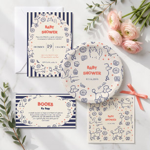 Navy Dog Cat Bakery Baby Shower Einladung