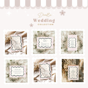 Invitation Mariage de cadre ondulé rose Doodle
