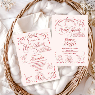 Pink Doodle Toys Bow Babydusche Einladung