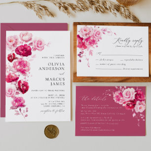 Magenta Hot Pink Floral Wedding Vielen Dank Runder Aufkleber