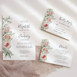 Wasserfarbene Frühlingsblüte Pfirsichblüte Hochzei RSVP Karte