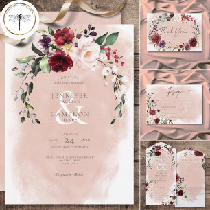 Rustikales Burgundy & Blush Pink Roses Wedding Dankeskarte