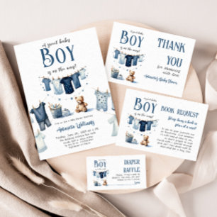 Boho Clothesline Blue Boy Baby Dusche Dankeskarte