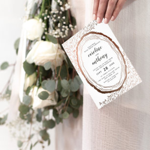 Rustikales Holz-Slice Kupfer-Foil Herbsthochzeit Einladung