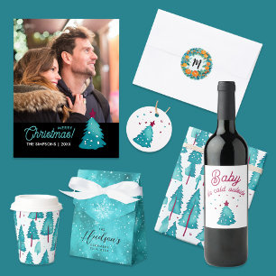 Einfaches Aquamarines Rotes Winter Pinienwald-Must Geschenkpapier