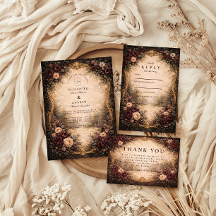 Cartons Réponse Mariage Floral Baroque Sombre