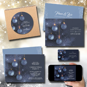 Invitation Fête des ornements de Noël bleu