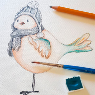 Winter Niedlich Sparrow Illustration Feiertagskarte