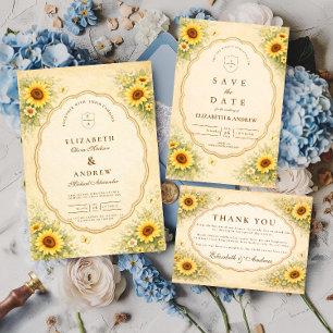 Vintage-Sonnenblumen-Gartenhochzeit Save The Date