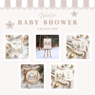 Invitation Boho Winter Cottage Baby shower de Noël
