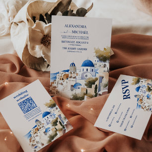 Invitation Tout En Un Aquarelle Santorin Destination Mariage