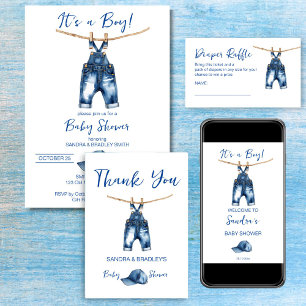 Invitation Oh garçon blue jeans baby shower modèle