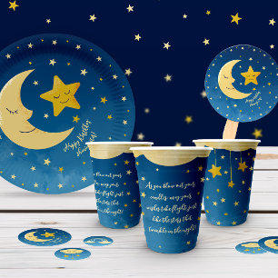 Navy Blue Gold Twinkle Little Star Pappteller