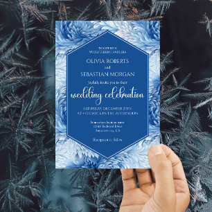 Invitation Winter Wonderland Blue Snowflakes Mariage
