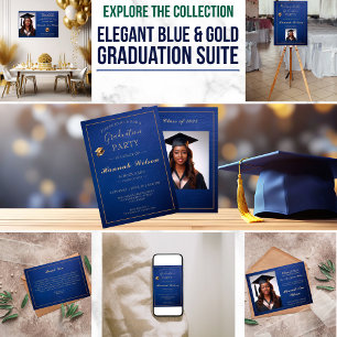 Elegante Blue & Gold Trimmed Dankeschön Card Einladung