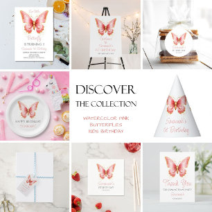 Mädchen Niedlich Pink Butterfly 1. Geburtstag Part Dankeskarte