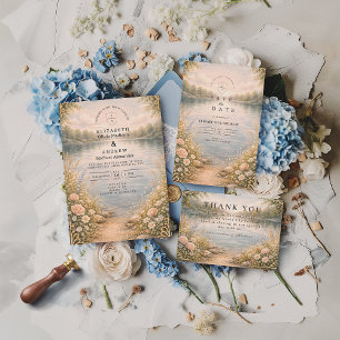 Romantische See-Wildblumen-Wald-Hochzeit RSVP Karte