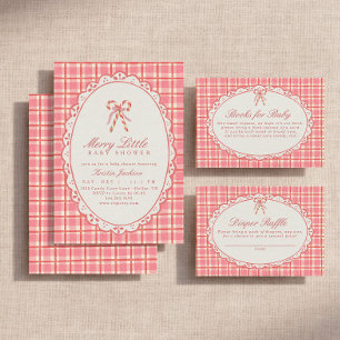 Invitation Douce petite fête de bébé rose et rouge Canne à su