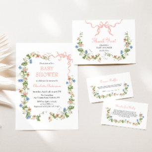 Invitation Un Petit Baby shower Fleur sauvage Pink Bow Baby G